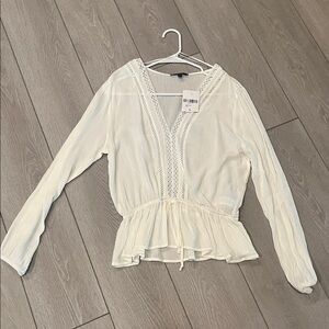 Womens V-Neck Crochet Trim Peplum Blouse